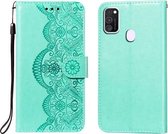 Voor Samsung Galaxy M30s / M21 Flower Vine Embossing Pattern Horizontale Flip Leather Case met Card Slot & Holder & Wallet & Lanyard (Green)