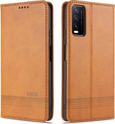 Voor vivo Y20 AZNS magnetische kalfsstructuur horizontale flip lederen tas met kaartsleuven & houder & portemonnee (lichtbruin)