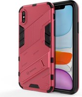 Punk Armor 2 in 1 PC + TPU schokbestendig hoesje met onzichtbare houder voor iPhone X / XS (lichtrood)