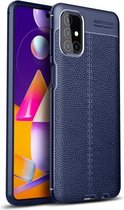 Voor Samsung Galaxy M31s Litchi Texture TPU schokbestendig hoesje (marineblauw)