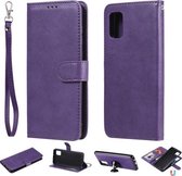 Voor Samsung Galaxy A31 2 in 1 effen kleur afneembare PU lederen tas met kaartsleuven & magnetische houder & fotolijst & portemonnee & riem (paars)