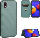 Voor Samsung Galaxy M01 Core / A01 Core Carbon Fiber Texture Magnetische Horizontale Flip TPU + PC + PU Leather Case met Touw & Card Slot (Groen)
