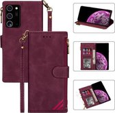 Voor Samsung Galaxy Note20 Rits Multi-kaartsleuven Horizontale Flip PU lederen tas met houder & kaartsleuven & portemonnee & lanyard & fotolijst (wijnrood)