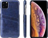 Fierre Shann Retro Oil Wax Texture PU lederen tas met kaartsleuven voor iPhone 11 (blauw)