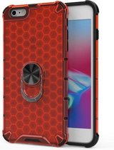 Voor iPhone 6 & 6S schokbestendige honingraat pc + TPU ringhouder beschermhoes (rood)