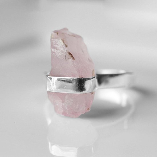 Natuursieraad -  925 sterling zilver ruwe rozenkwarts ring 16.50 mm - edelsteen sieraad - handgemaakt
