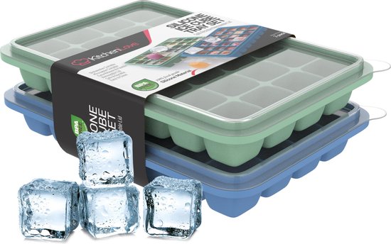 KitchenLove Siliconen IJsblokjesvorm met Deksel (2 Stuks) - 56 ijsblokjes -  Vierkant -... | bol.com