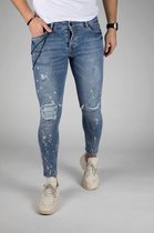 RYMN Jeans skinny/slimfit lichtblauw met cracks en witte verfvlekken