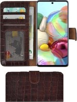Samsung Galaxy A72 hoesje - Bookcase - Samsung A72 Wallet Book Case Echt Leer Croco Bruin Cover