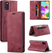 Voor Samsung Galaxy A41 AutSpace A01 Retro Skin-feel Crazy Horse Texture Horizontale Flip lederen tas met houder & kaartsleuven & portemonnee & RFID (wijnrood)