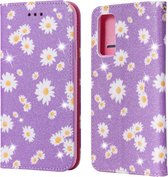 Voor Samsung Galaxy S20 FE Glittering Daisy magnetische horizontale flip lederen tas met houder & kaartsleuven en fotolijst (paars)