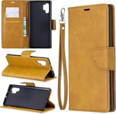 Retro lamsvacht textuur pure kleur horizontale flip pu lederen case met houder & kaartsleuven & portemonnee & lanyard voor Galaxy Note10 + (geel)