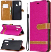 Voor Galaxy A20s Kleuraanpassing Denim Texture Horizontaal Flip Leather Case met houder & kaartsleuven & Wallet & Lanyard (Rose Red)