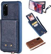 Voor Galaxy S20 Verticaal Flip Schokbestendig Leren Beschermhoes met Kort Touw, Kaartsleuven & Beugel & Fotohouder & Portemonnee Functie (Blauw)