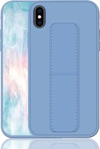 Voor iPhone XS Max schokbestendige pc + TPU beschermhoes met polsband en houder (blauw)