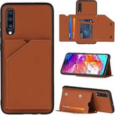 Voor Samsung Galaxy A70 & A70s Skin Feel PU + TPU + PC Achterkant Schokbestendig hoesje met kaartsleuven & houder & fotolijst (bruin)