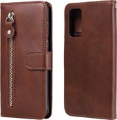 Voor Samsung Galaxy S20 FE Mode Kalfs Textuur Rits Horizontale Flip Leren Case met Standaard & Kaartsleuven & Portemonnee Functie (Bruin)