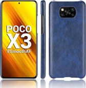 Voor Xiaomi Poco X3 NFC Shockproof Litchi Texture PC + PU Case (blauw)