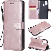 Voor Samsung Galaxy A21s effen kleur horizontale flip beschermende lederen tas met houder & kaartsleuven & portemonnee & fotolijst & lanyard (rose goud)
