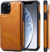 Voor iPhone 11 Pro schokbestendig kalfsleer beschermhoes met houder en kaartsleuven en frame (bruin)