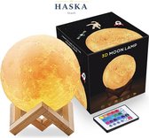 Haska - Maanlamp - 16 dimbare LED kleuren - 18cm - Moon Lamp - Nachtlamp - Tafellamp - Sfeerverlichting - Dimbaar - Kinderlamp - Afstandbediening Inbegrepen - Cadeau - USB oplaadba