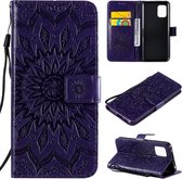 Voor Xiaomi Mi 10 Lite 5G Sun Embossing Pattern Horizontale Flip Leather Case met Card Slot & Holder & Wallet & Lanyard (Purple)