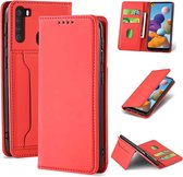 Voor Samsung Galaxy A21 Sterk magnetisme Vloeibaar gevoel Horizontale flip lederen tas met houder & kaartsleuven en portemonnee (rood)