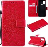 Voor OPPO A53 (2020) / A33 (2020) / A53s / A32 Sun Embossing Pattern Horizontale Flip lederen tas met kaartsleuf & houder & portemonnee & lanyard (rood)