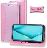 Voor Huawei P40 Lite Business Stitching Horizontale Flip lederen hoes met dubbele vouw & beugel & kaartsleuven & fotolijst & portemonnee (Rose Gold)