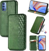 Voor OPPO Reno 4 4G Cubic Grid Pressed Horizontal Flip Magnetic PU Leather Case met houder & kaartsleuven & portemonnee (groen)