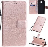 Voor LG K30 (2019) Geperst Afdrukken Zonnebloempatroon Horizontale Flip PU-lederen Case met Houder & Kaartsleuven & Portemonnee & Lanyard (Rose Goud)