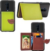 Voor OnePlus 7T Pro Leaf Buckle Litchi Texture kaarthouder PU + TPU Case met kaartsleuf & portemonnee & houder & fotolijst (groen)