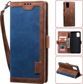 Voor Samsung Galaxy S20 FE Retro splicing horizontale flip lederen tas met kaartsleuven & houder & portemonnee (blauw)