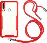 Voor Samsung Galaxy A20 / A30 acryl + kleur TPU schokbestendig hoesje met nekkoord (rood)