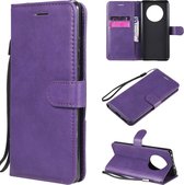 Voor Huawei Mate 40 effen kleur horizontale flip beschermende lederen tas met houder & kaartsleuven & portemonnee & fotolijst & lanyard (paars)