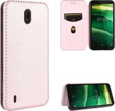 Voor Nokia C2 Carbon Fiber Texture Magnetische Horizontale Flip TPU + PC + PU Leather Case met Card Slot (Pink)