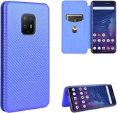 Voor Fujitsu Arrows 5G (F-51A) Koolstofvezel Textuur Magnetische Horizontale Flip TPU + PC + PU lederen tas met kaartsleuf (blauw)