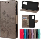 Voor Xiaomi Mi 10T 5G vlinders liefde bloemen reliëf horizontale flip lederen tas met houder & kaartsleuven & portemonnee (grijs)