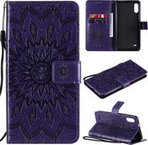 Voor LG K22 / K22 Plus Sun Embossing Pattern Horizontale Flip Leather Case met Card Slot & Holder & Wallet & Lanyard (Purple)