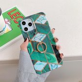 Plating Marble Pattern Soft TPU beschermhoes met ringhouder voor iPhone 11 Pro Max (Dark Green Lattice)