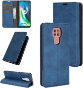 Voor Motorola Moto G9 / G9 Spelen Retro-skin Zakelijke magnetische zuignap lederen tas met houder & kaartsleuven en portemonnee (donkerblauw)