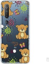 Voor Xiaomi Mi 10 5G schokbestendig geverfd transparant TPU beschermhoes (kleine bruine beer)