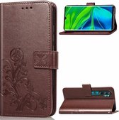 Voor Xiaomi Mi Note10 Pro Lucky Clover Pressed Flowers Pattern Leather Case met houder & kaartsleuven & portemonnee & draagriem (bruin)