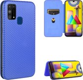 Voor Samsung Galaxy M31 Carbon Fiber Texture Magnetische Horizontale Flip TPU + PC + PU Leather Case met Rope & Card Slot (Blue)
