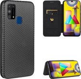 Voor Samsung Galaxy M31 Carbon Fiber Texture Magnetische Horizontale Flip TPU + PC + PU Leather Case met Rope & Card Slot (Black)