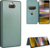 Voor Sony Xperia 10 Plus Carbon Fiber Texture Magnetische Horizontale Flip TPU + PC + PU Leather Case met Card Slot (Groen)