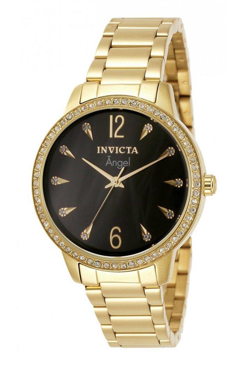 Invicta Angel 31368 Dames Horloge - Waterdicht - Analoog - Quartz Uurwerk - Roestvrij Staal met zwarte Wijzerplaat - 36mm