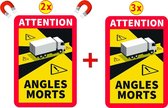 Dode hoek magneet 2x + sticker 3x - Frankrijk - Vrachtwagen | Angles morts (magneet) sticker | Voordeelset 5x