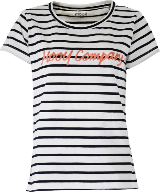 MOOI! Company - T-shirt streep - Korte mouw Top Lizz - Kleur Navy ecru