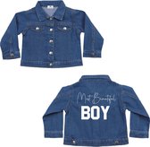 Spijkerjas jongens-Spijkerjack-Denim blue-tekst-Most beautiful boy-6-12 maanden